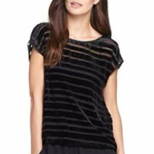 Eileen Fisher Black Sheer velvet burn out Striped Blouse